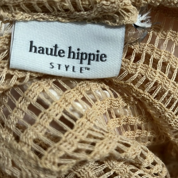 Swimup Coverup HAUTE HIPPIE Beige Crochet Open Weave Halter Maxi Dress - Picture 3 of 7